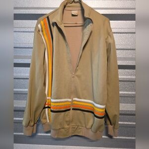 Men's Tan Zip-Up Sweater with Stripes